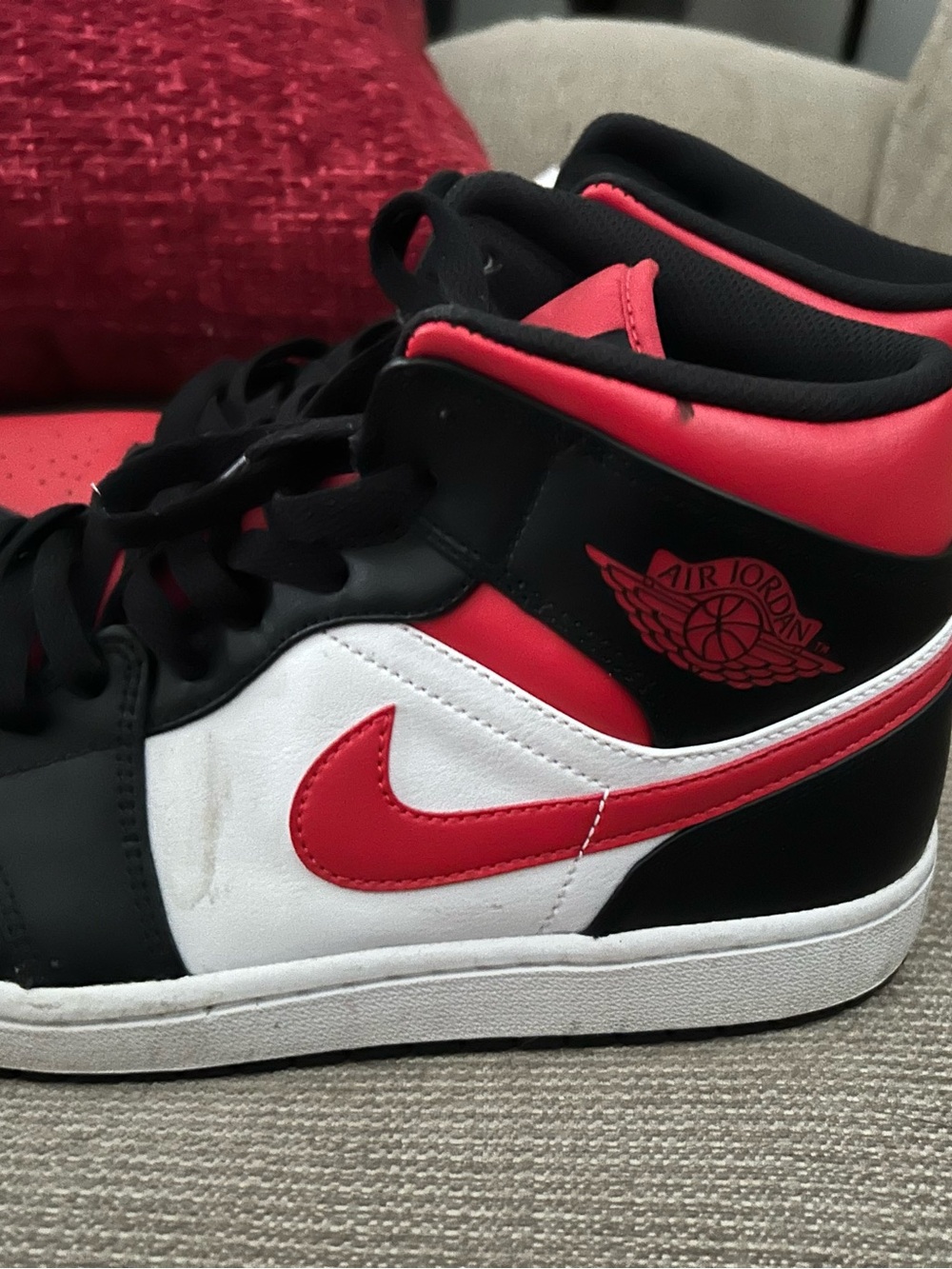 Jordans Men’s High-Top Sneakers - Red, Black, White